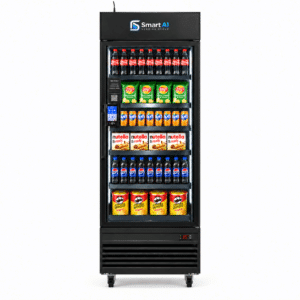 HAHA Pro 542 Smart Vending Machine stocked with chilled drinks and packaged products behind a glass-fronted refrigerated display.